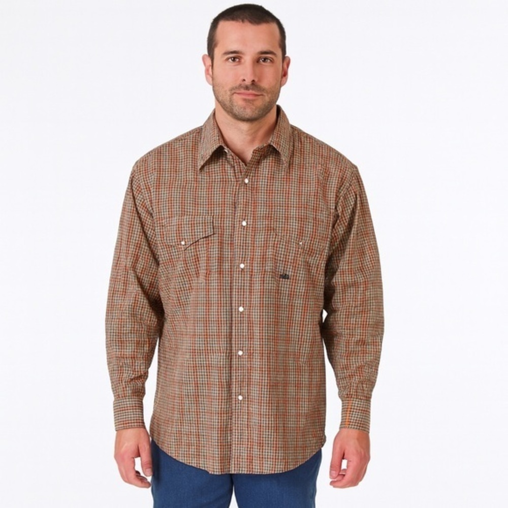 Wrangler Men's XXL Maroon Khaki Long sleeve Pearl Button Snap Western Shirt #750